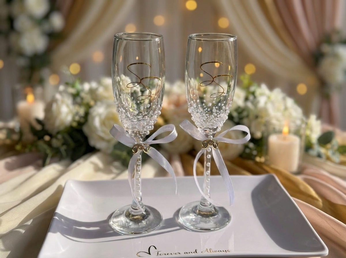 Bride & Groom Toasting Glasses